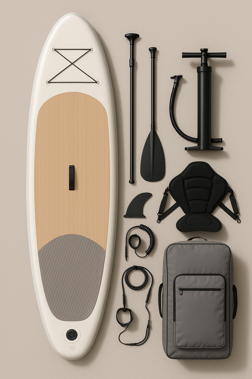 Aufblasbares Paddleboard, beige-graues PVC, Freizeitnutzung auf See oder Meer, 320 × 84 × 15 cm, zmzNUgx552gA