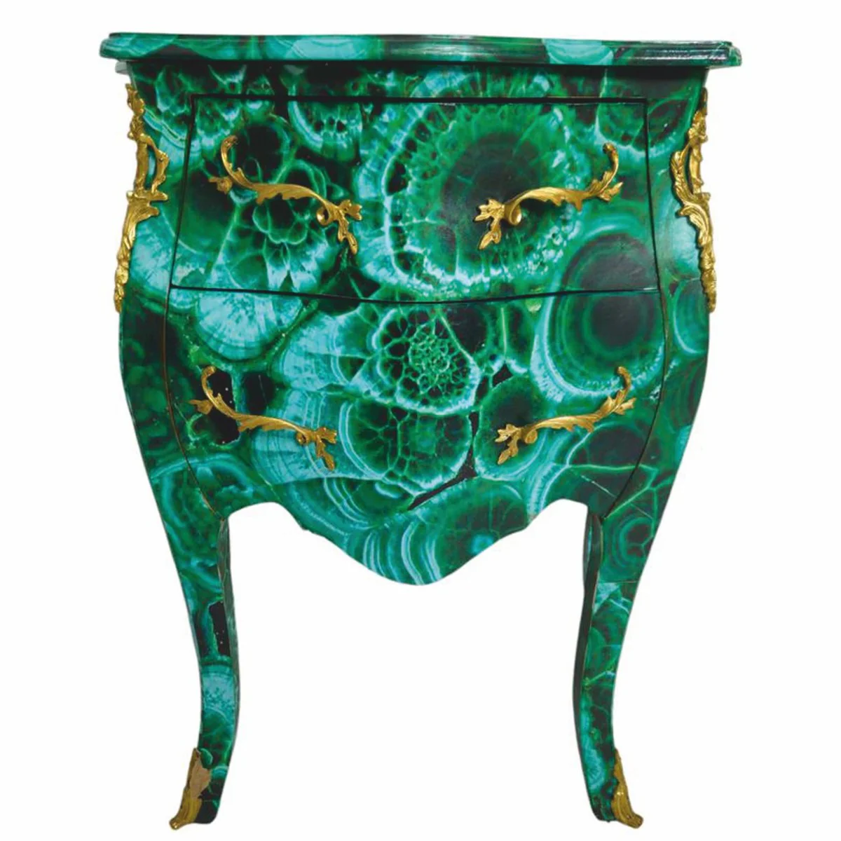 Baroque night dresser with 2 drawers malachite green / brass - Baroque furniture