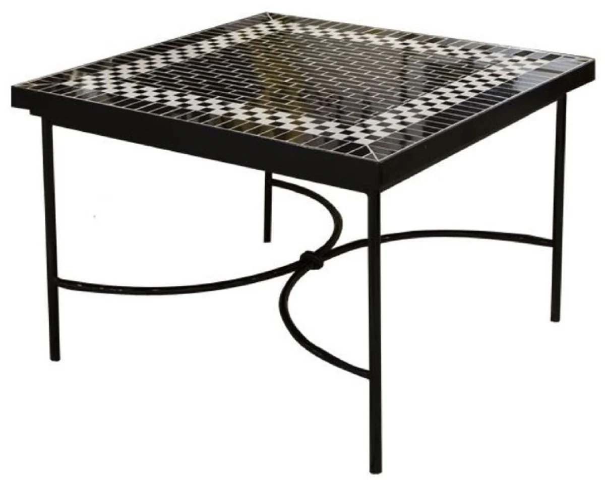 Luxury Art Nouveau coffee table black / white 80 x 80 x H. 45 cm - handmade wrought iron table with ceramic tiles table top - living room garden patio table furniture