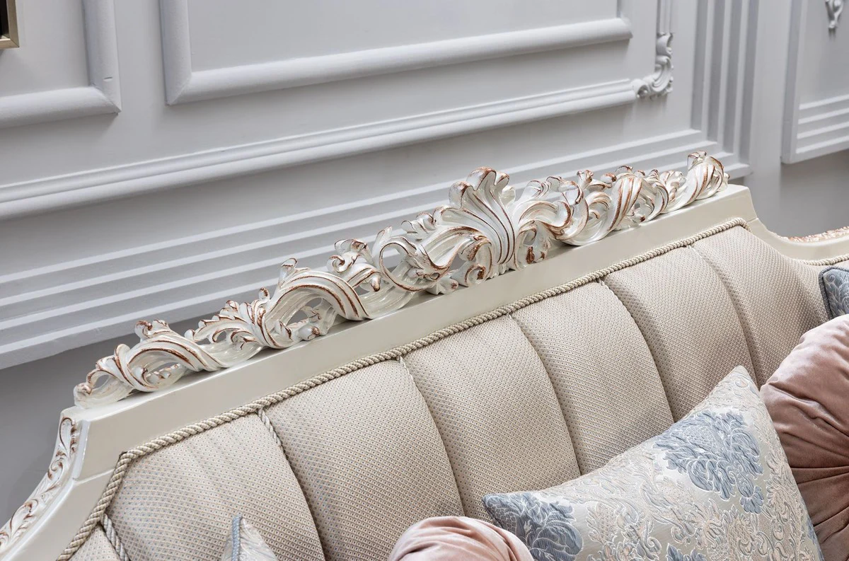 Luxury Baroque Sofa Multicolored / Cream White / Copper - Baroque Style Living Room Sofa with Elegant Pattern - Luxury Living Room Furniture in Baroque Style - Baroque Furnishings - Baroque Furniture