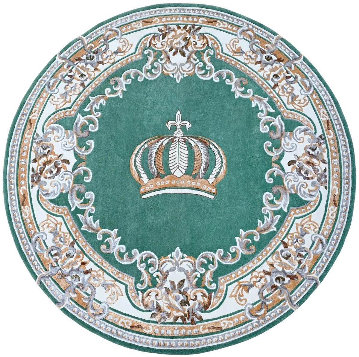 Round Pompöös by Luxury Baroque Carpet Crown by Harald Glööckler Green / White / Brown Ø 300 cm