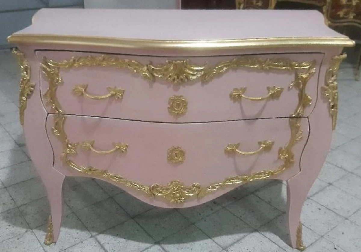 Baroque chest of drawers with 2 drawers pink / gold - Handmade solid wood chest of drawers in baroque style - Bedroom furniture in baroque style - Baroque furniture - Baroque furnishings - Noble & magnificent