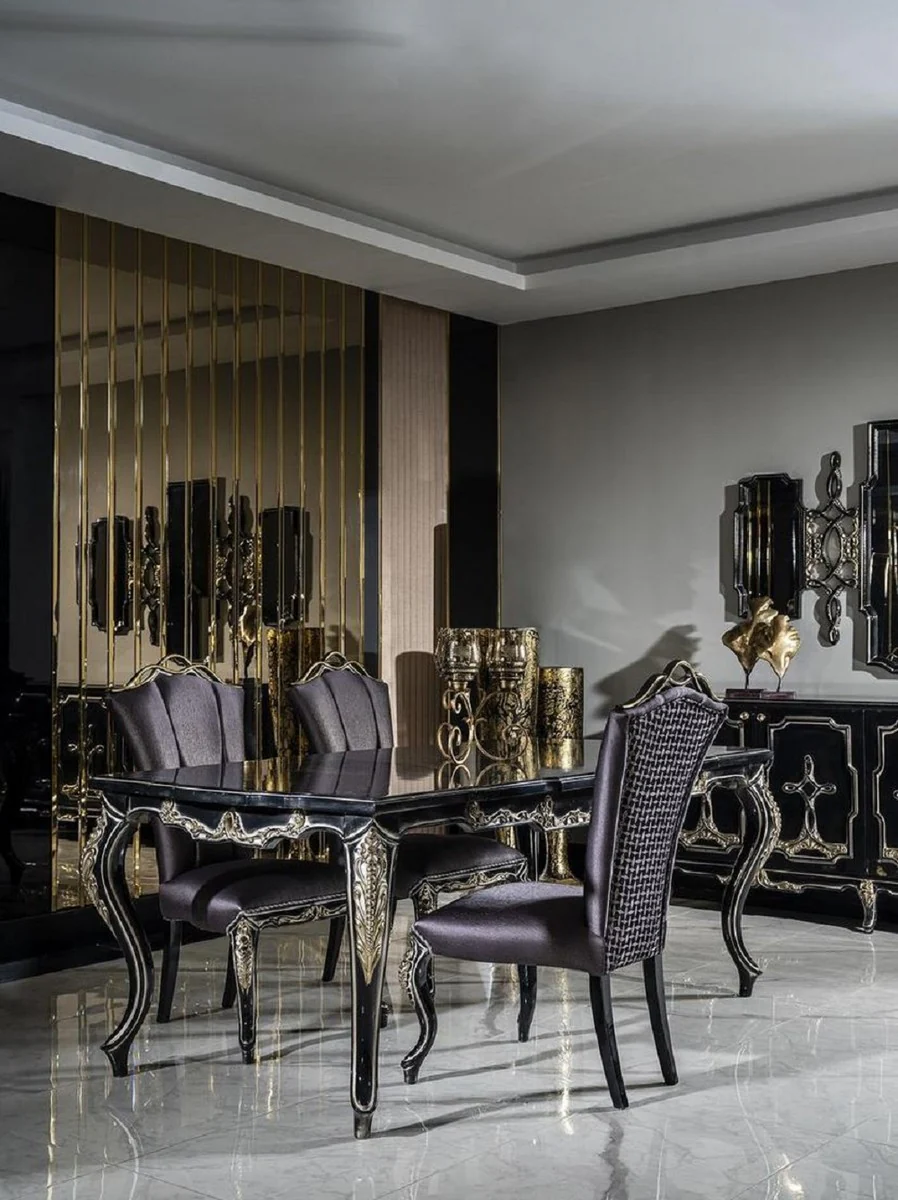 Luxury Baroque Dining Room Chair Set Purple / Black / Gold - Handmade Kitchen Chairs Set of 6 - Baroque Dining Room Furniture - Noble & Magnificent
