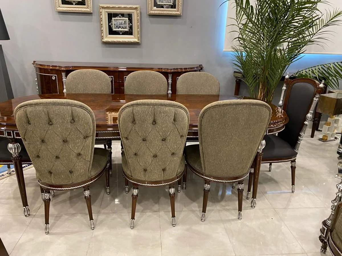 Luxury Baroque Dining Room Chair Set Gray / Brown / Silver 52 x 55 x H. 100 cm - Baroque Kitchen Chairs Set of 6 - Dining Room Furniture in Baroque Style
