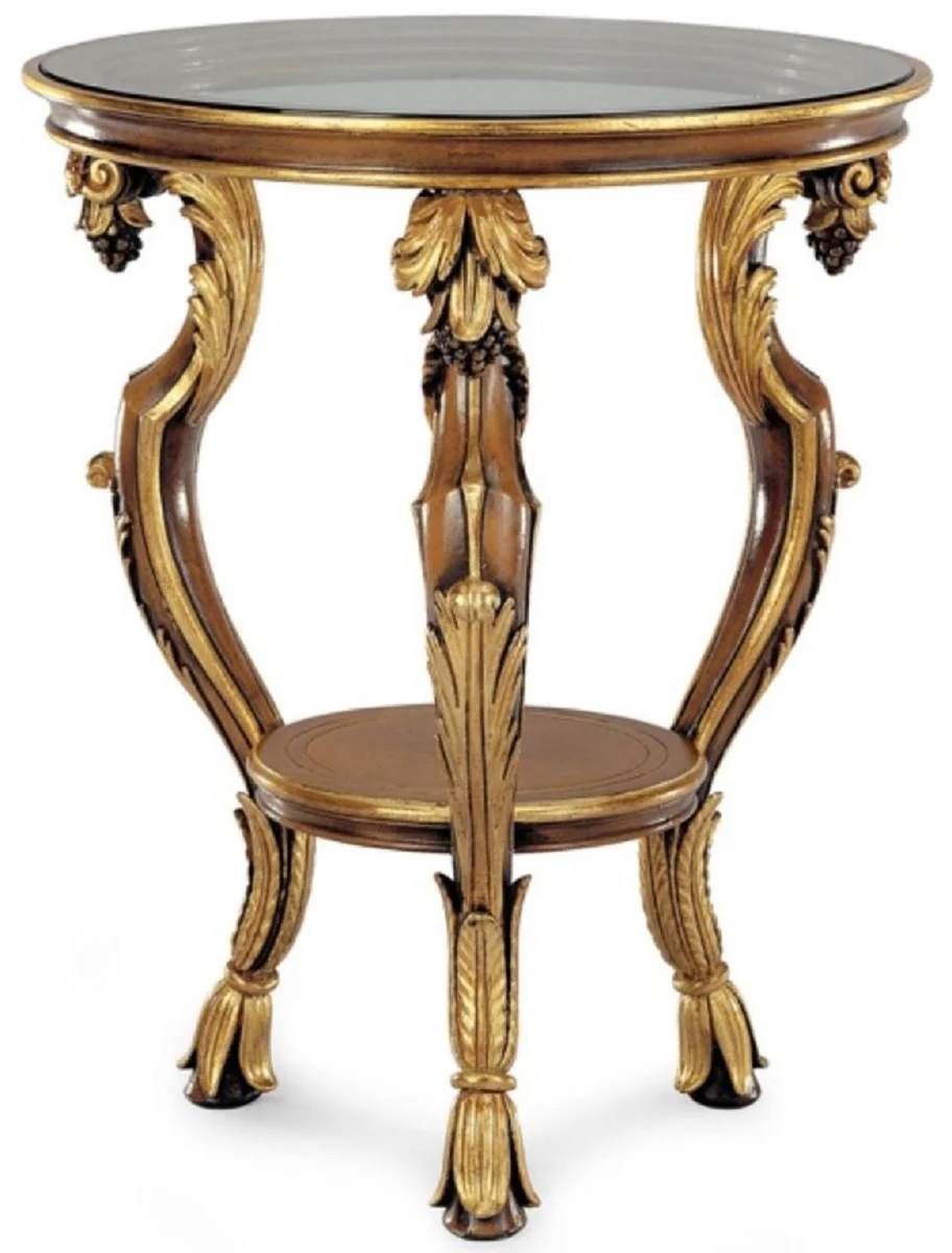 Luxury Baroque side table antique brown / antique gold / black - magnificent baroque style 3-legged solid wood table with glass top - luxury furniture in baroque style - Made in Italy
