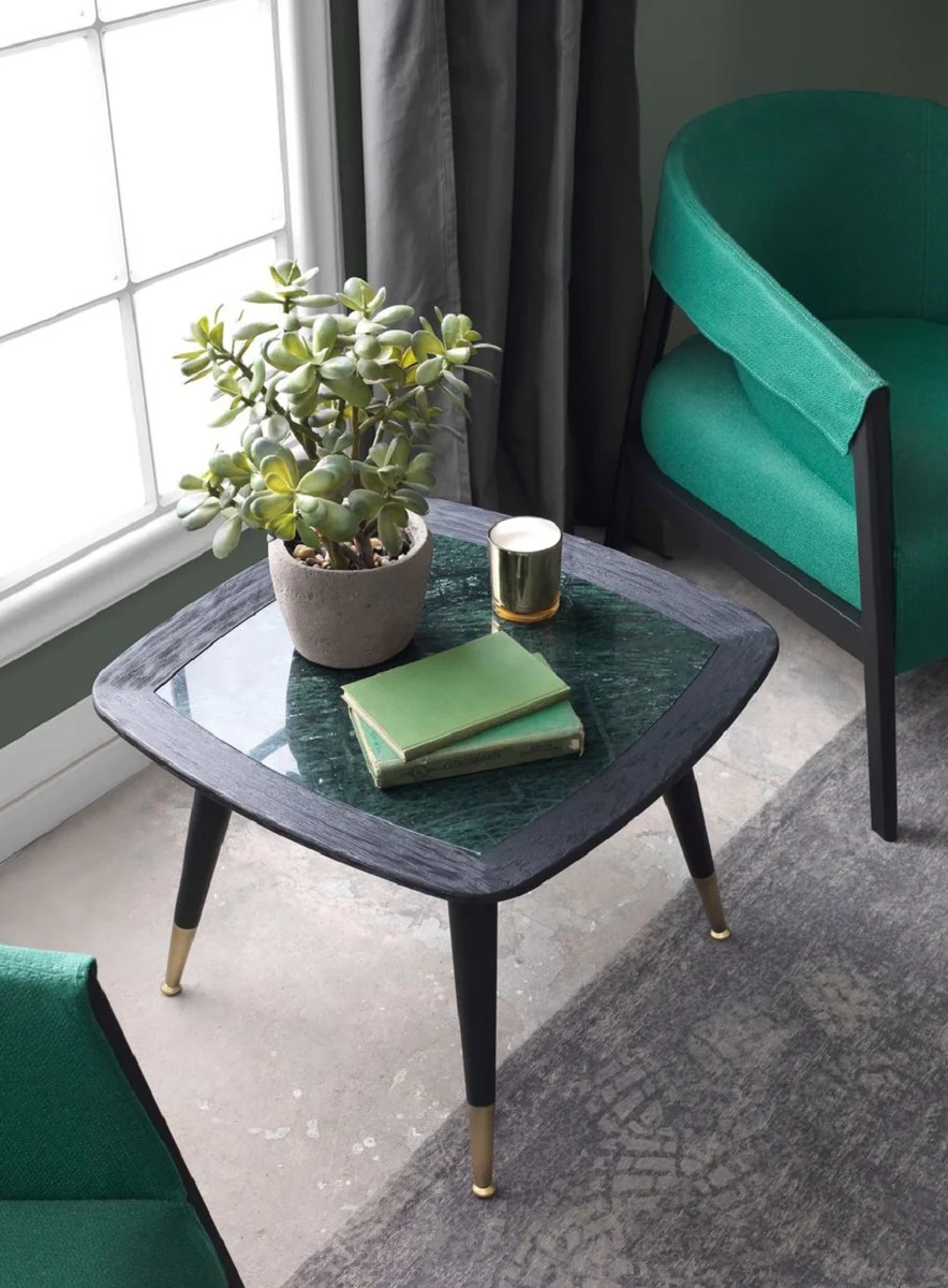 Luxury side table black / green / antique brass 60 x 60 x H. 44 cm - Square table with marble top - Living room furniture - Hotel furniture - Luxury furniture