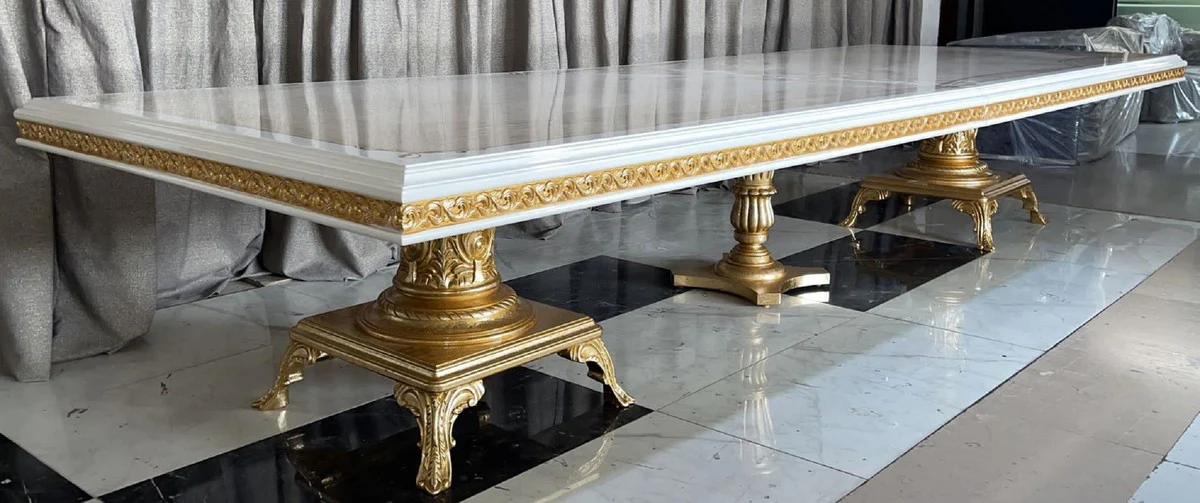 Luxury Baroque Dining Table Cream / White / Gold - Huge Solid Wood Dining Room Table - Dining Room Furniture in Baroque Style - Baroque Furniture - Baroque Furnishings - Noble & Magnificent