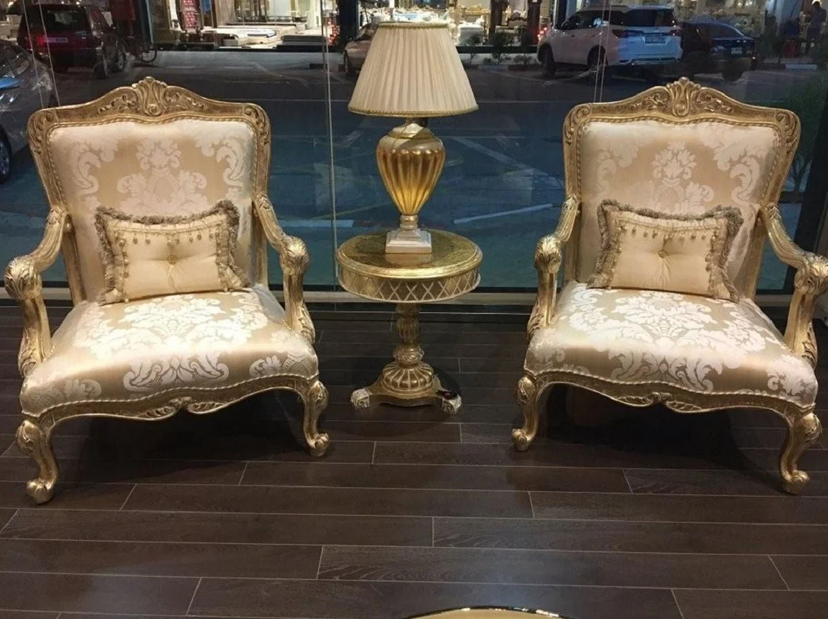 Luxury Baroque Living Room Set Gold / Antique Gold - 2 Sofas & 2 Armchairs & 1 Coffee Table & 2 Side Tables - Handcrafted Living Room Furniture in Baroque Style - Noble & Magnificent