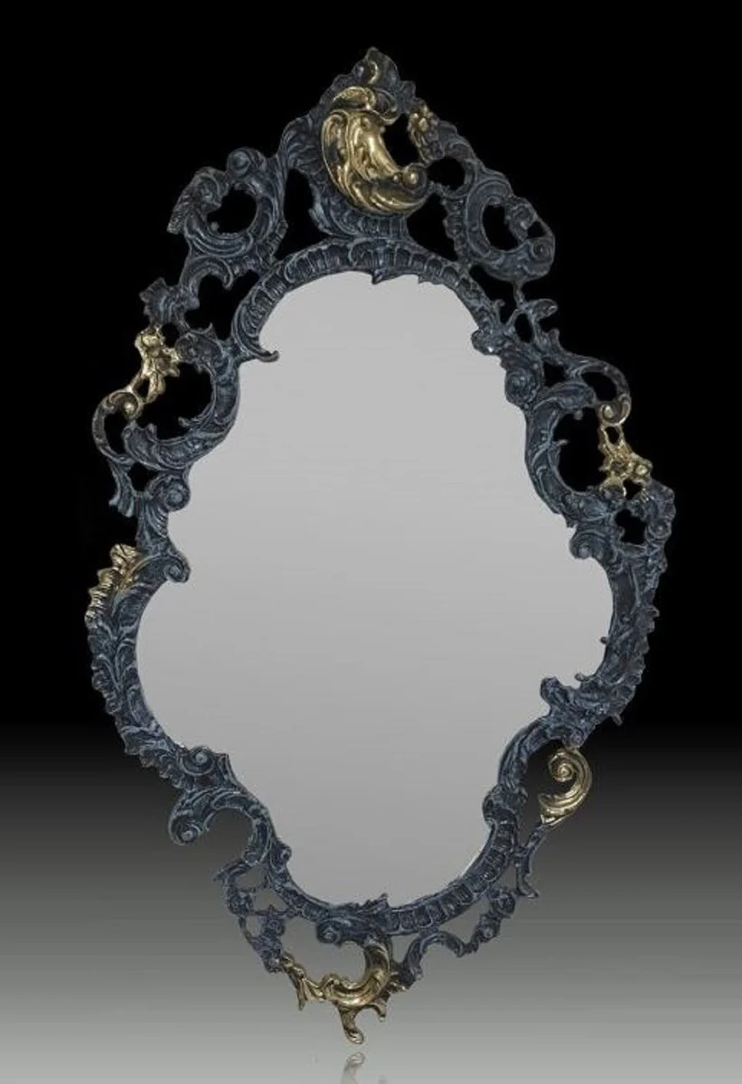 Luxury Baroque Bronze Mirror Blue / Gold H. 84 cm - Baroque Furniture