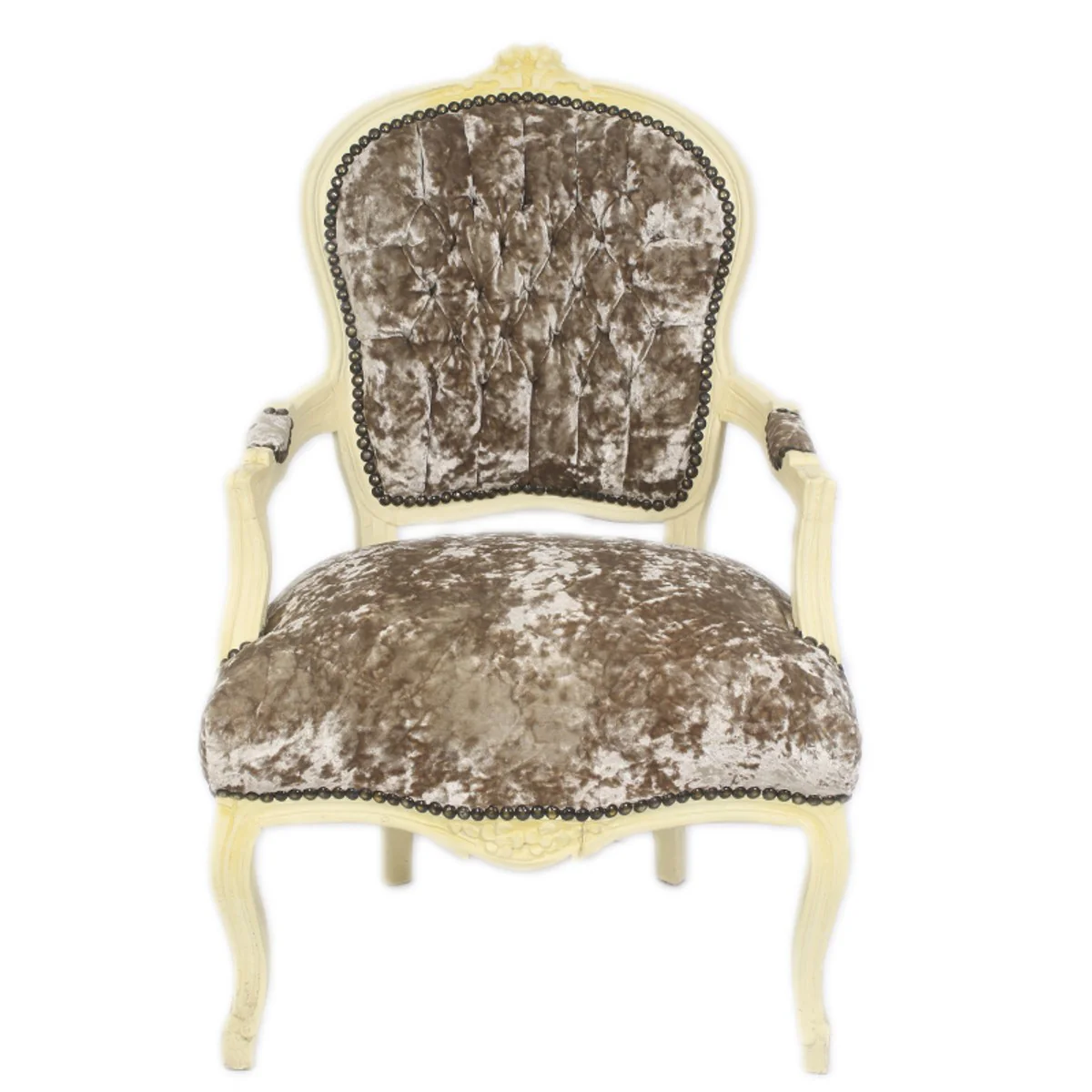 Baroque Salon Chair Khaki Velor Fabric / Cream - Antique Design Furniture