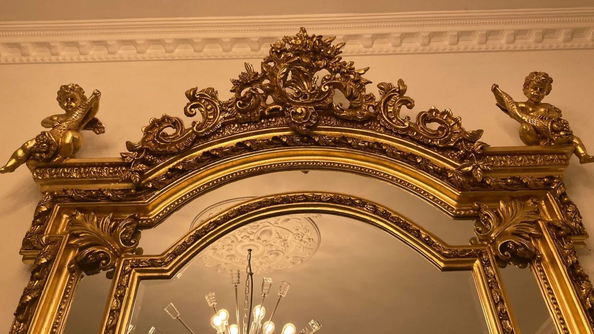 Baroque mirror gold - handmade antique style wall mirror with decorative angel figures - living room mirror - cloakroom mirror - magnificent baroque furniture