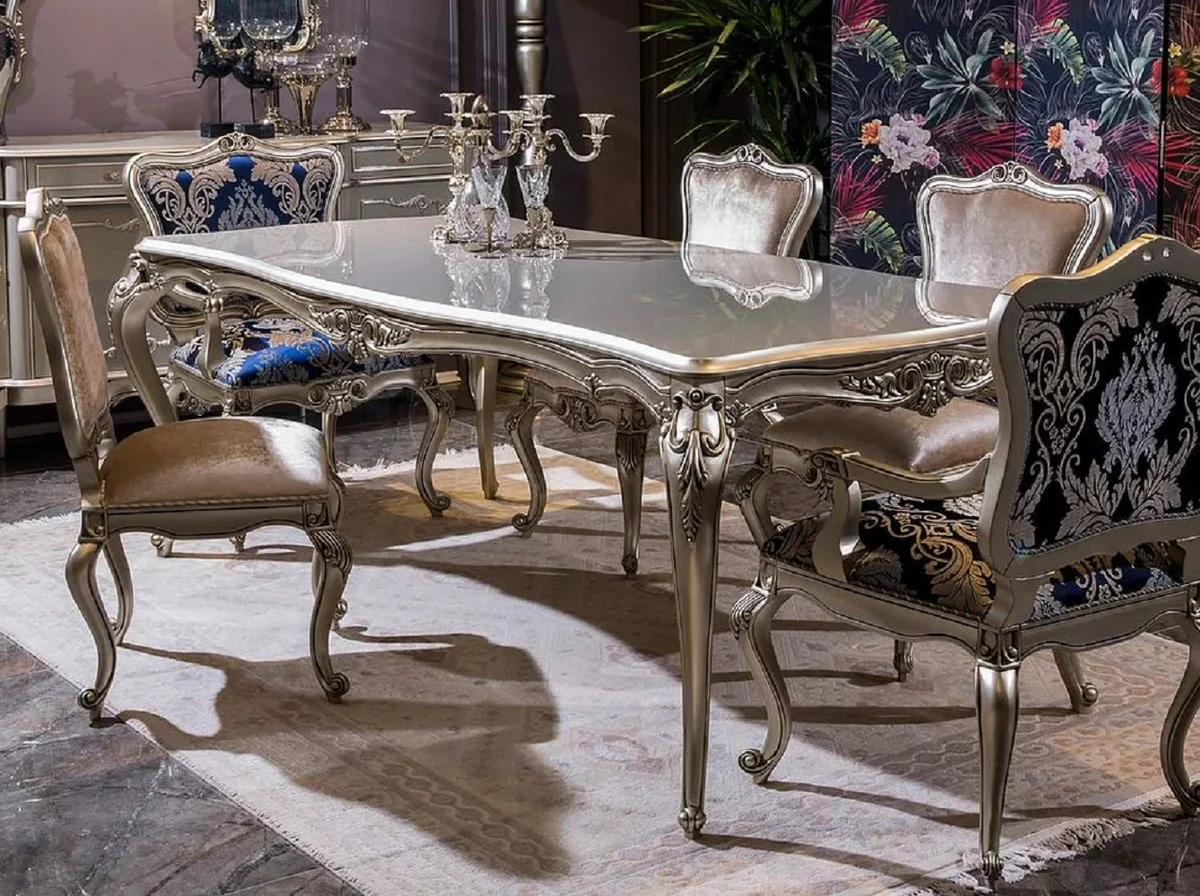 Luxury baroque dining table silver - magnificent solid wood dining room table - magnificent baroque dining room furniture