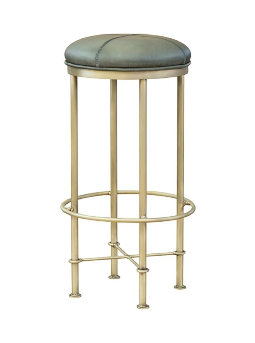 Luxury real leather bar stool green / antique brass H. 75 cm - bar furniture