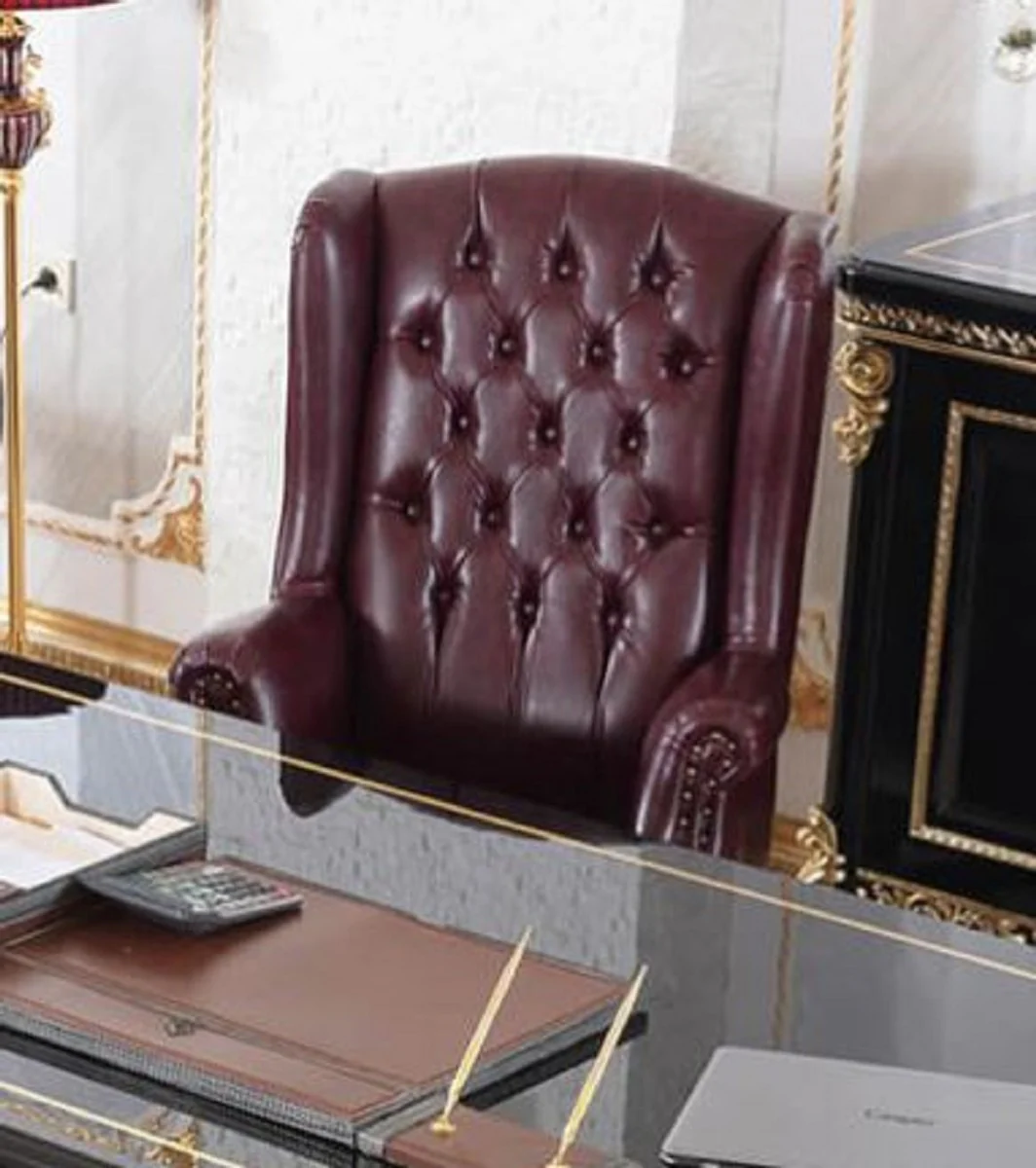 Luxury baroque office chair burgundy red / black / gold - height-adjustable desk chair with elegant faux leather - luxury office furniture in baroque style - baroque furniture - baroque furnishings