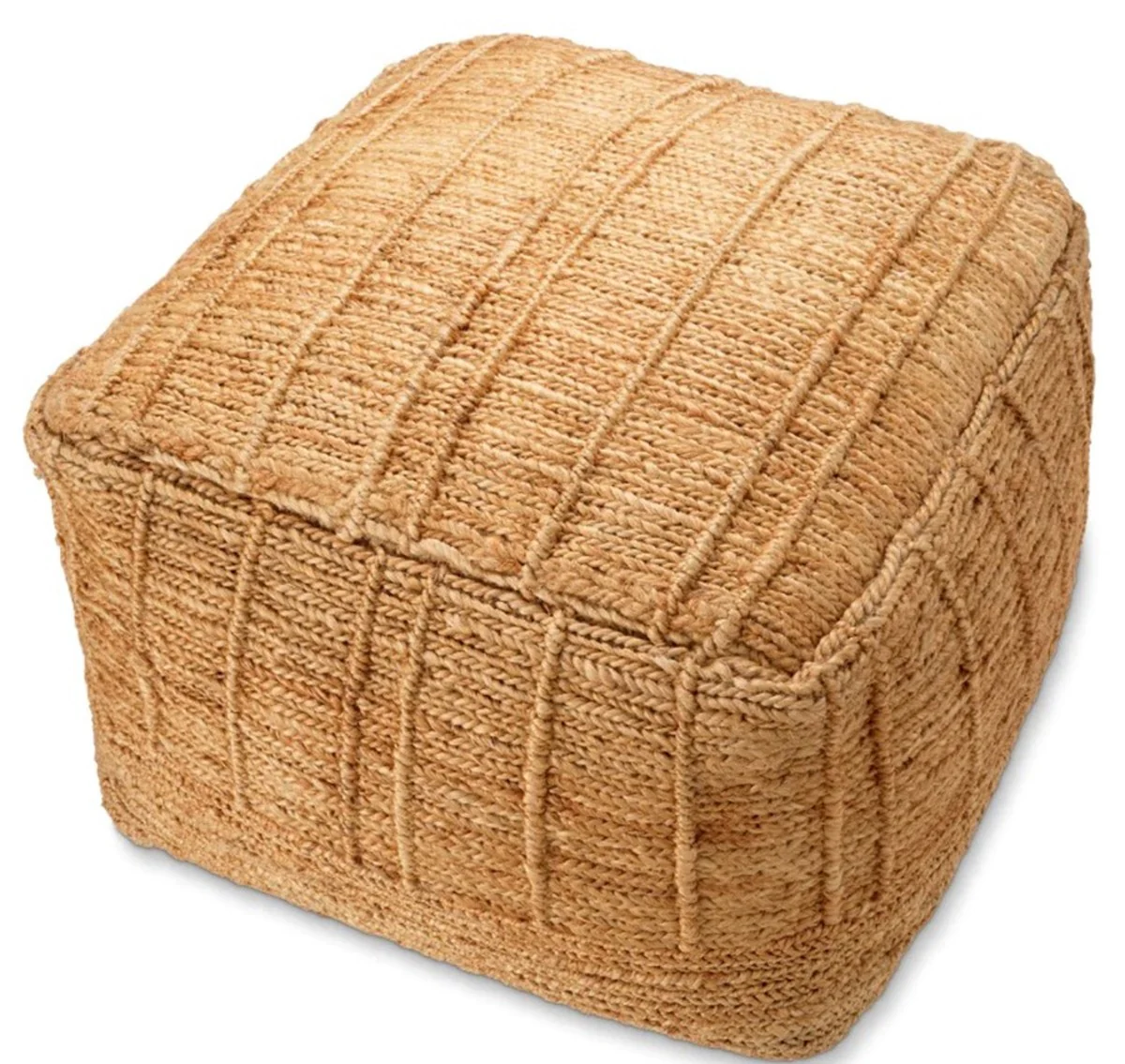 Luxus Hocker aus Natur Jute 60 x 60 x H. 40 cm - Wohnzimmer Sitzhocker - Luxus Möbel