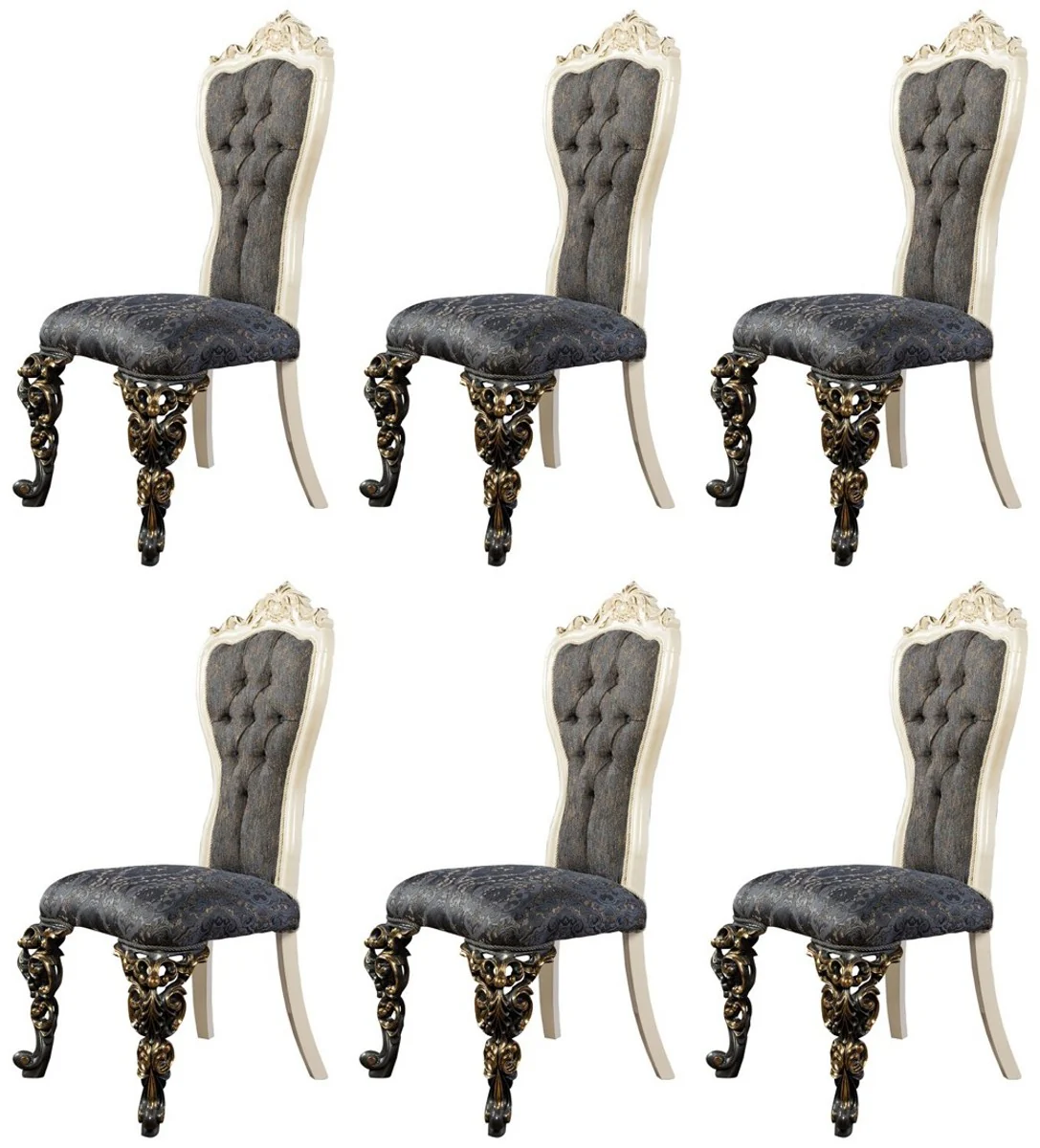 Luxury Baroque Dining Room Chair Set of 6 Blue / White / Gold - Magnificent Baroque Style Kitchen Chairs - Luxury Dining Room Furniture in Baroque Style - Baroque Dining Room Furniture - Baroque Style Furniture