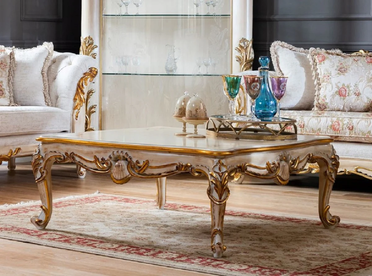 Pompöös by Luxury Baroque Coffee Table Provence Beige / White / Gold - Pompöös Baroque style living room table designed by Harald Glööckler