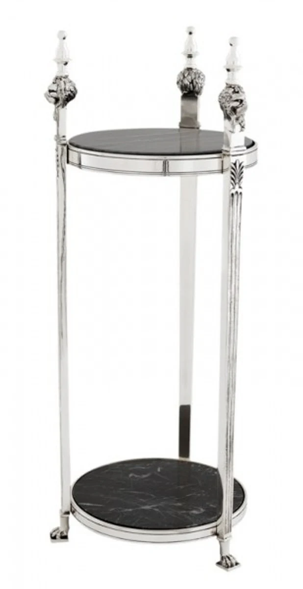 Luxury Baroque side table round solid antique silver with marble top 71 x 25 cm - table