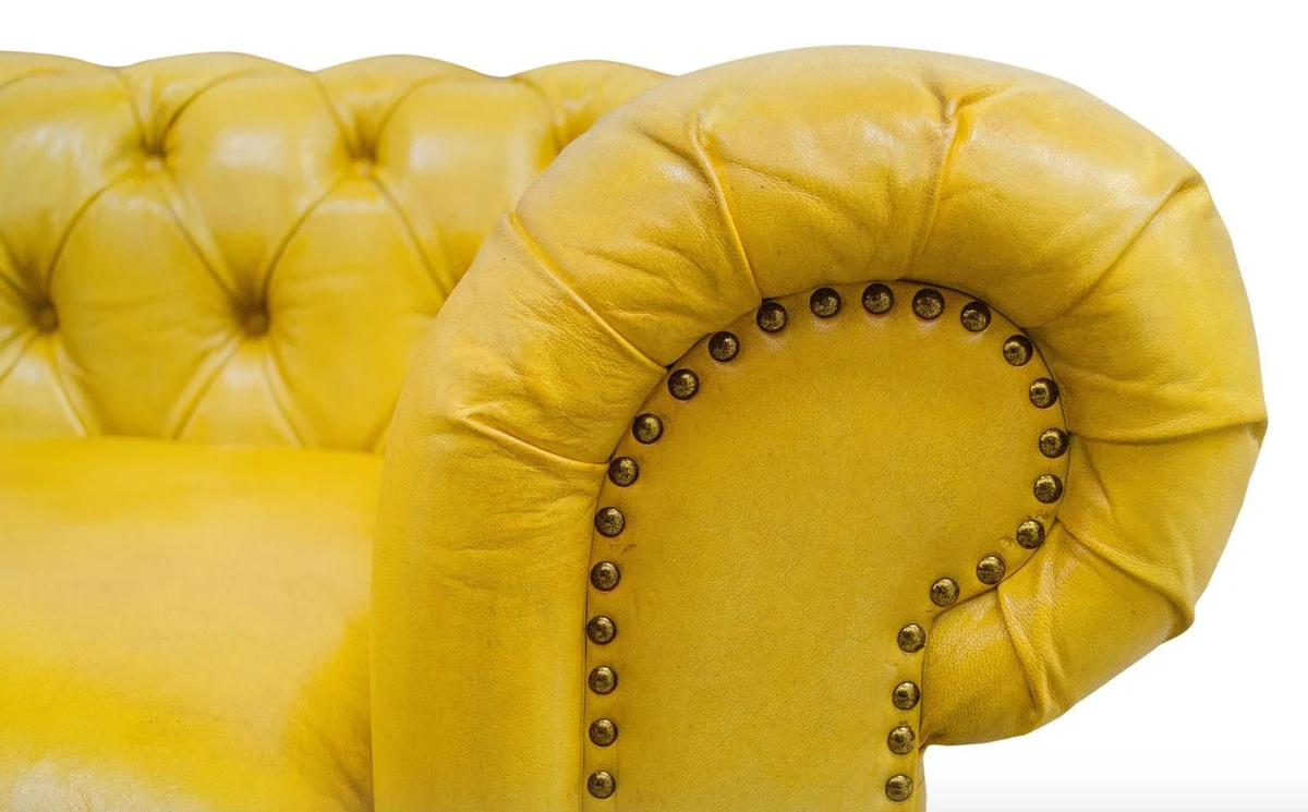 Luxury Chesterfield 2 seater sofa yellow 242 x 100 x H. 71 cm - Luxury leather furniture