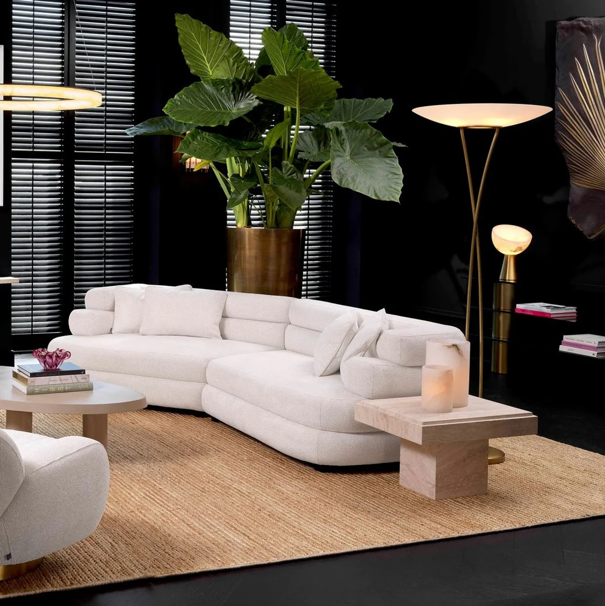 Luxury sofa white / black 300 x 125 x H. 73 cm - Curved living room sofa - Hotel sofa - Living room furniture - Hotel furniture - Luxury furniture - Luxury furnishings