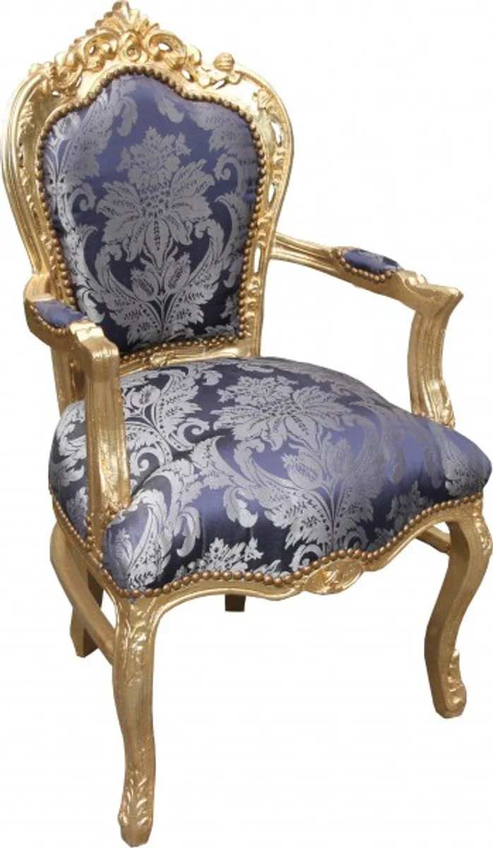 Baroque Dining Chair Blue Pattern / Gold with Armrests - Limited Edition