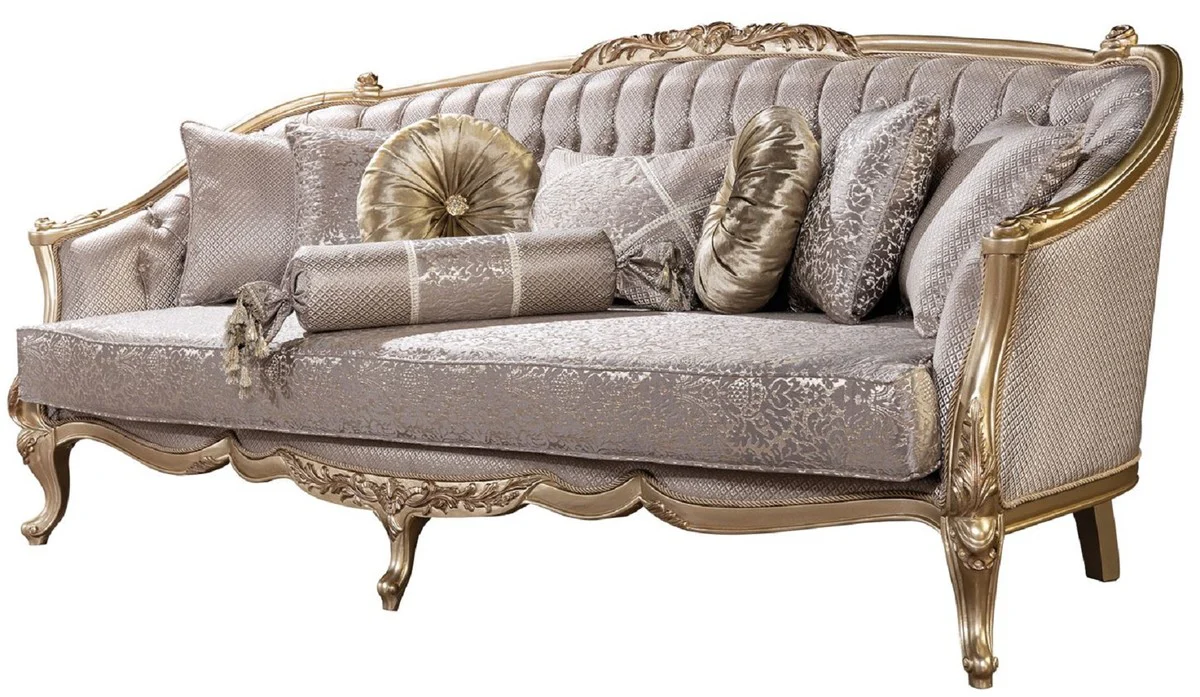Luxus Barock Wohnzimmer Set Silber / Gold - 2 Barock Sofas & 2 Barock Sessel & 1 Barock Couchtisch - Luxus Wohnzimmer Möbel im Barockstil - Barock Möbel - Edel & Prunkvoll