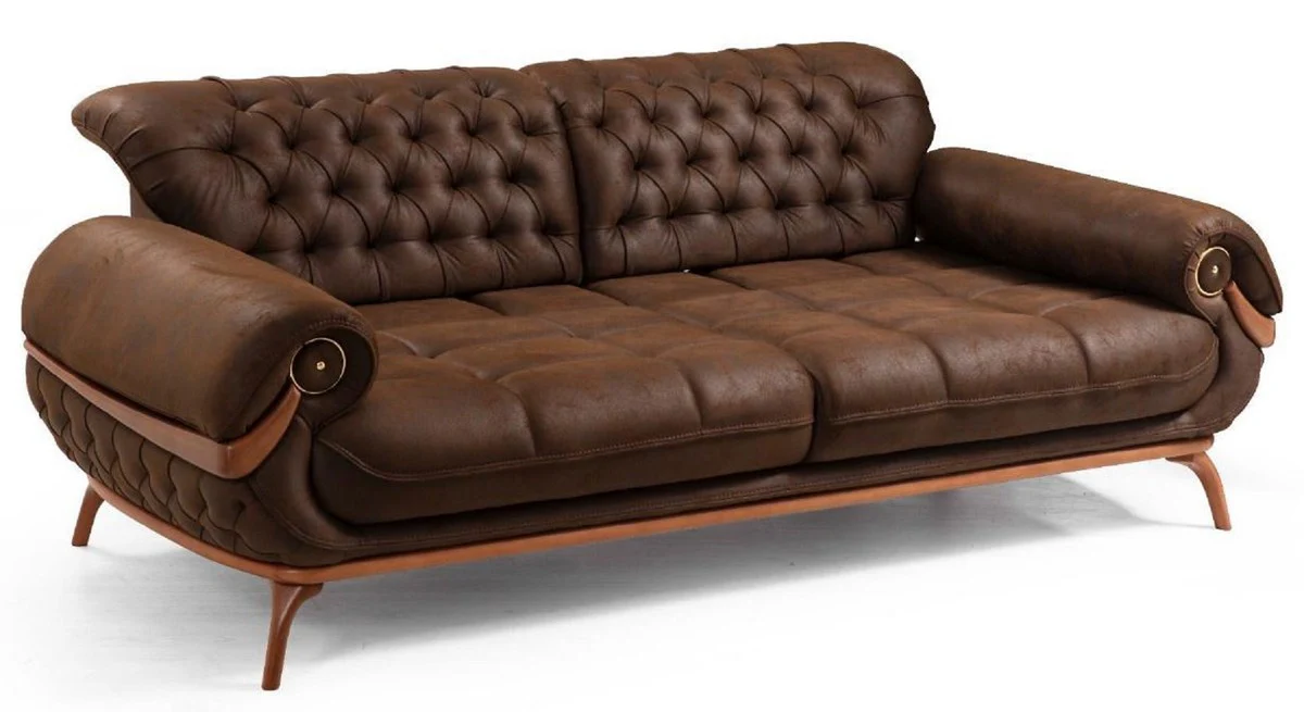 Luxury Chesterfield living room sofa with adjustable backrests dark brown / brown - Chesterfield living room furniture - luxury living room furniture - luxury furniture - luxury furnishings