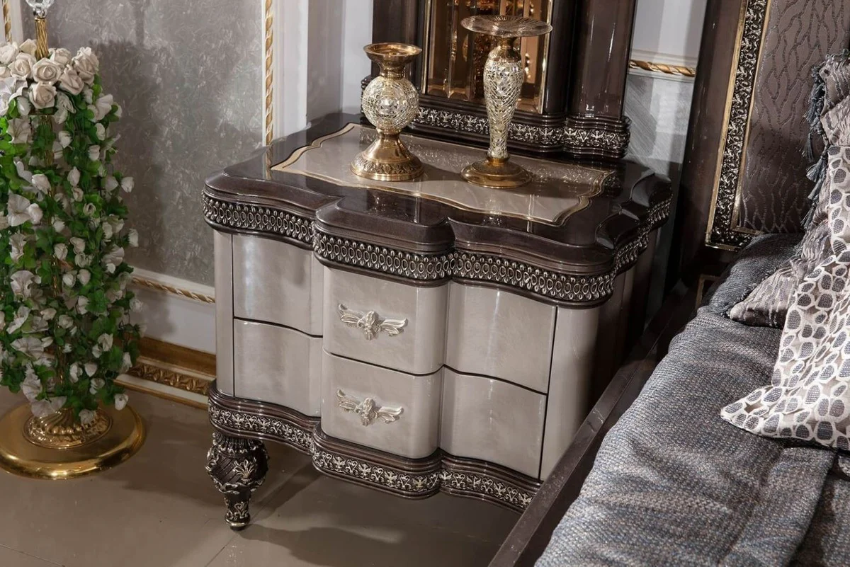 Luxury baroque night dresser gray / black / gold - magnificent baroque style bedside table with 2 drawers - luxury bedroom furniture in baroque style - baroque furniture - baroque interior