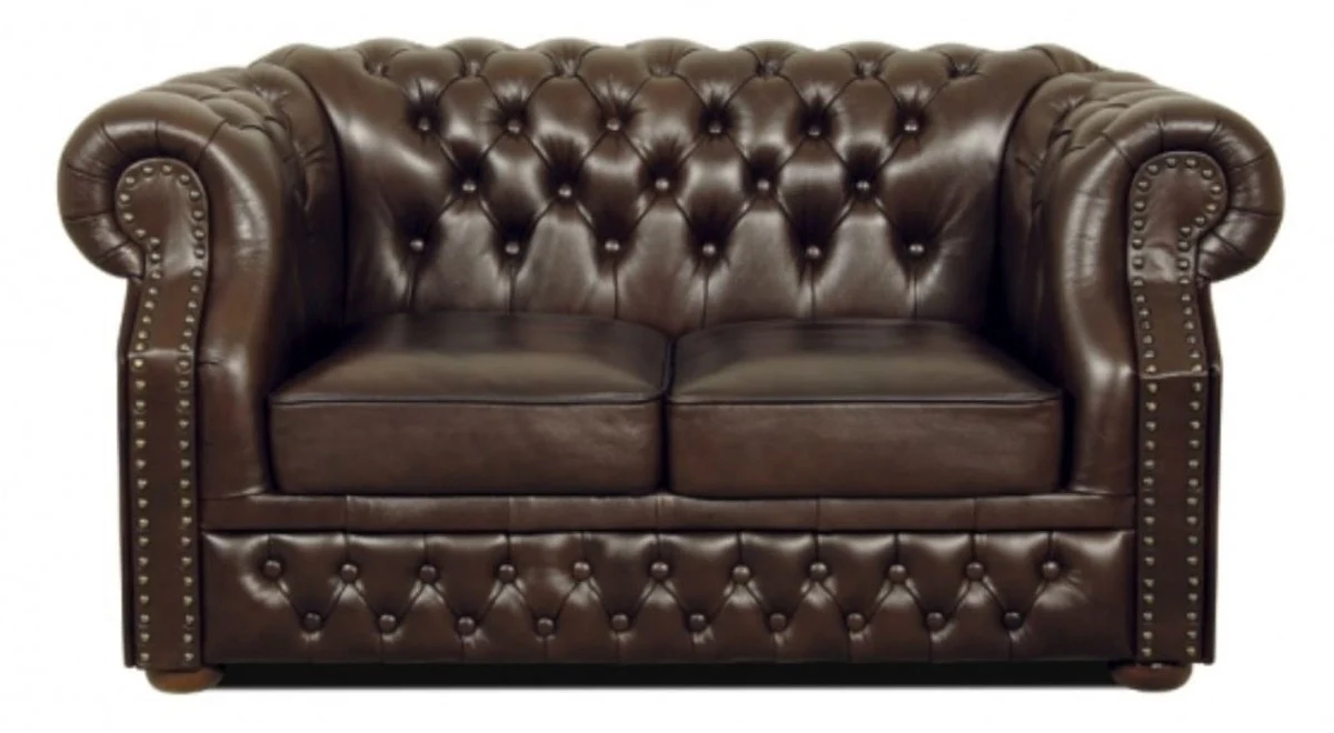 Real leather 2-seater sofa dark brown 160 x 90 x H. 80 cm - luxury Chesterfield furniture