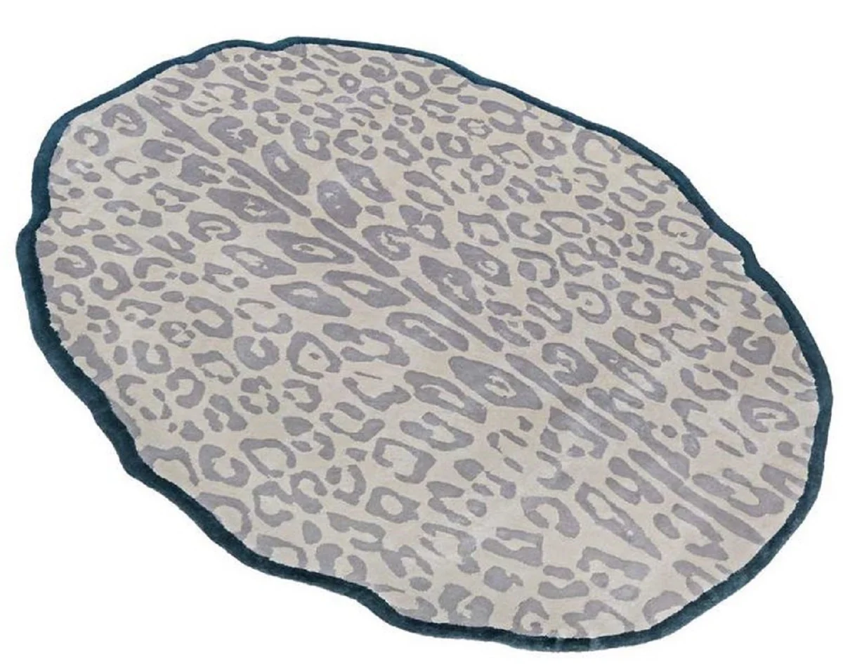 Luxury viscose rug with leopard design gray / cream / black 160 x 230 cm - Oval living room rug - Modern bedroom rug - Luxury interior - Luxury quality