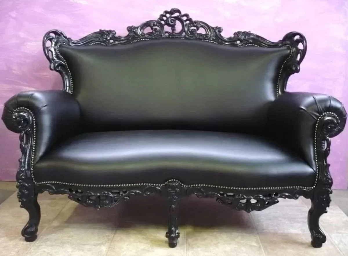 Luxury Baroque Leather Sofa Black - Magnificent Living Room Sofa in Baroque Style - Baroque Furniture - Luxury Quality - Made in Italy
