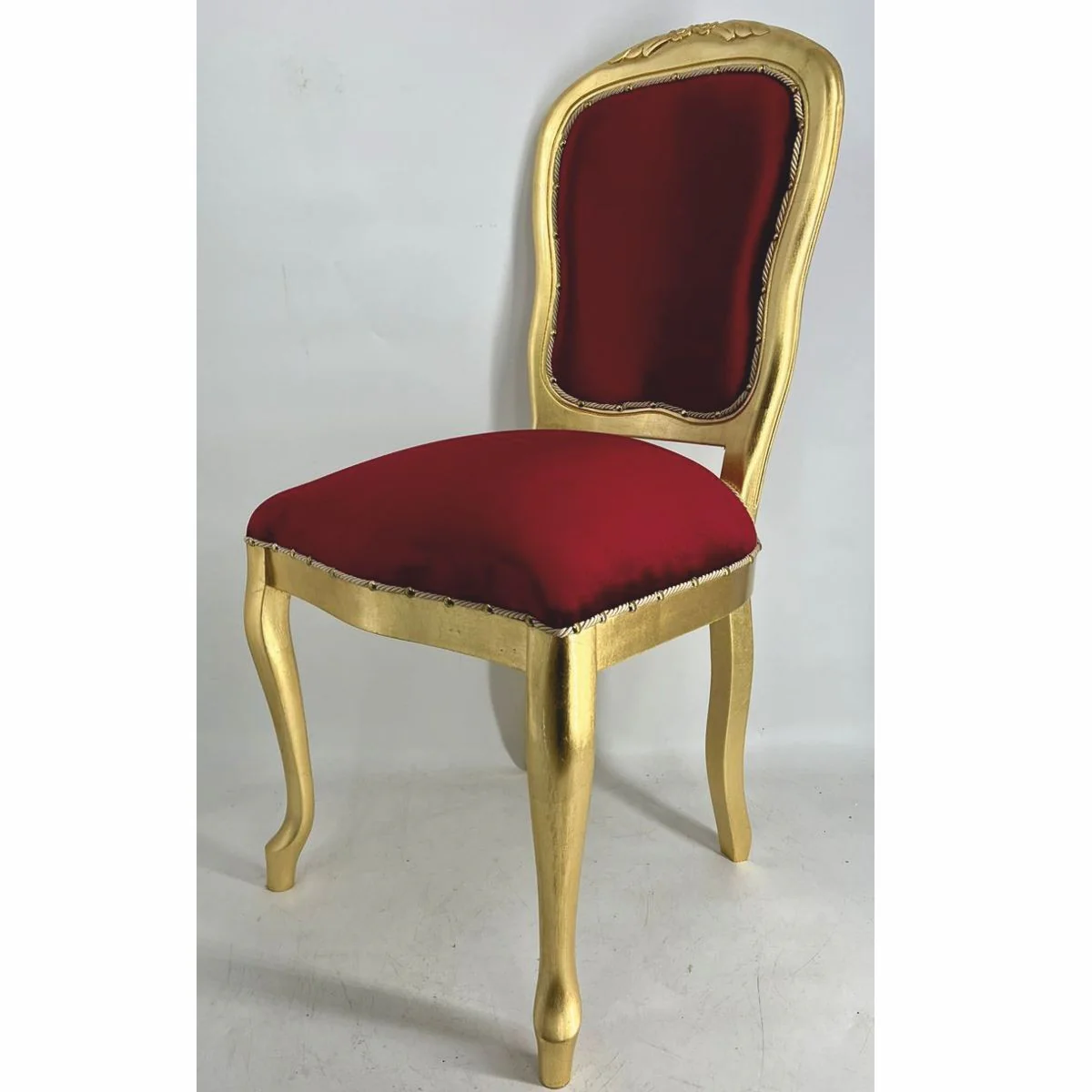 Luxus Barock Esszimmer Stuhl Bordeauxrot / Gold H. 104 cm - Barockstil Möbel