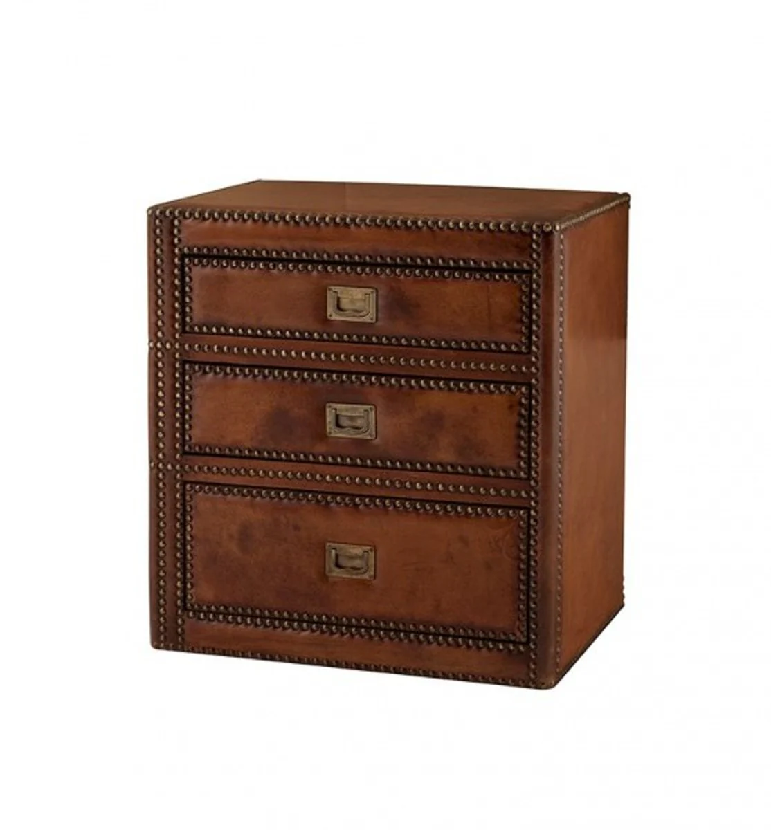 Luxury Art Deco designer side table made of lime wood with brown leather - luxury hotel table