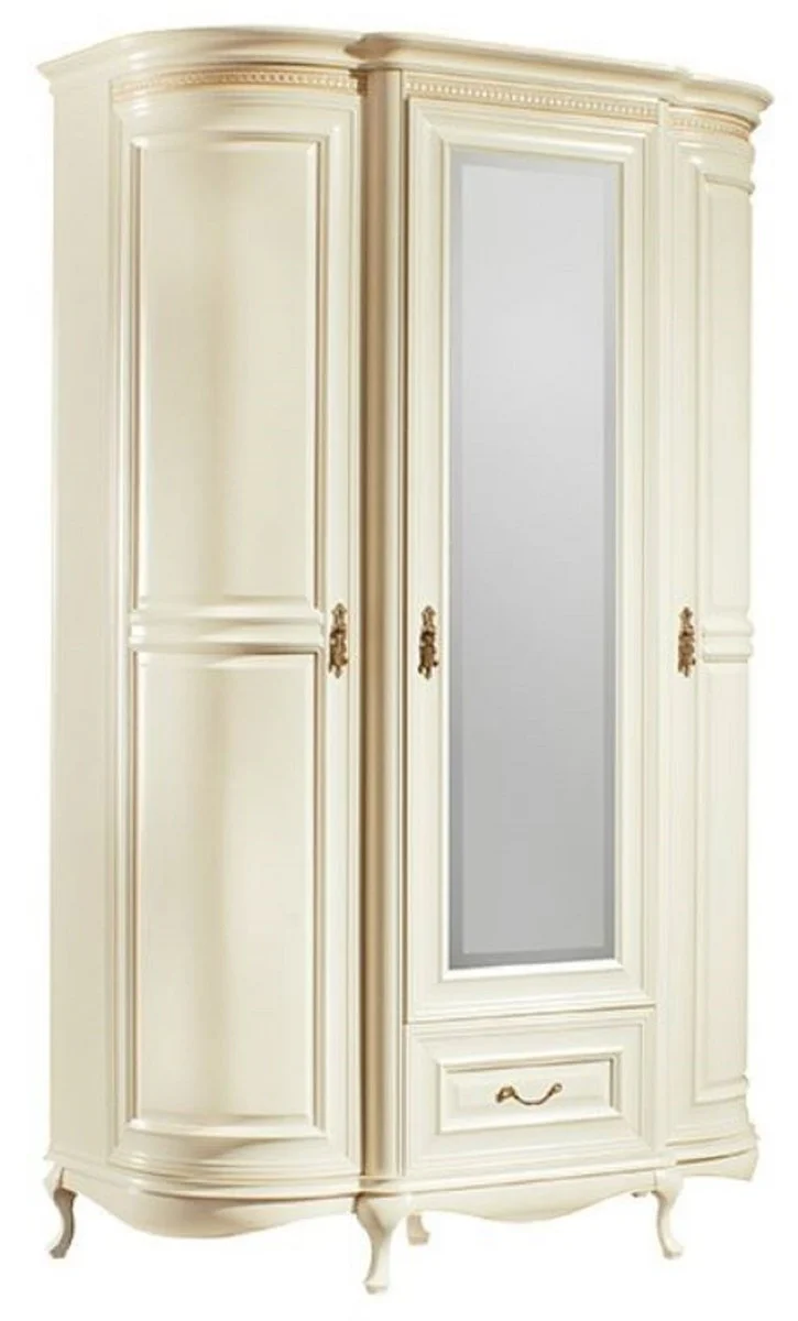 Luxury baroque bedroom wardrobe cream / gold 130 x 62.6 x H. 206.6 cm - magnificent wardrobe with 3 doors and drawer - bedroom furniture