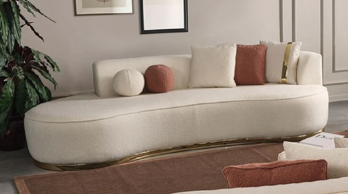 Luxury sofa cream / gold 270 x 120 x H. 76 cm - Curved living room sofa - Hotel sofa - Living room furniture - Hotel furniture - Luxury furniture - Luxury furnishings - Living room furnishings