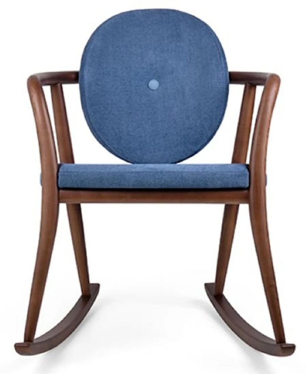 Luxury rocking chair blue / brown 66.5 x 71 x H. 87.5 cm - Padded solid wood chair with armrests - Luxury living room furniture