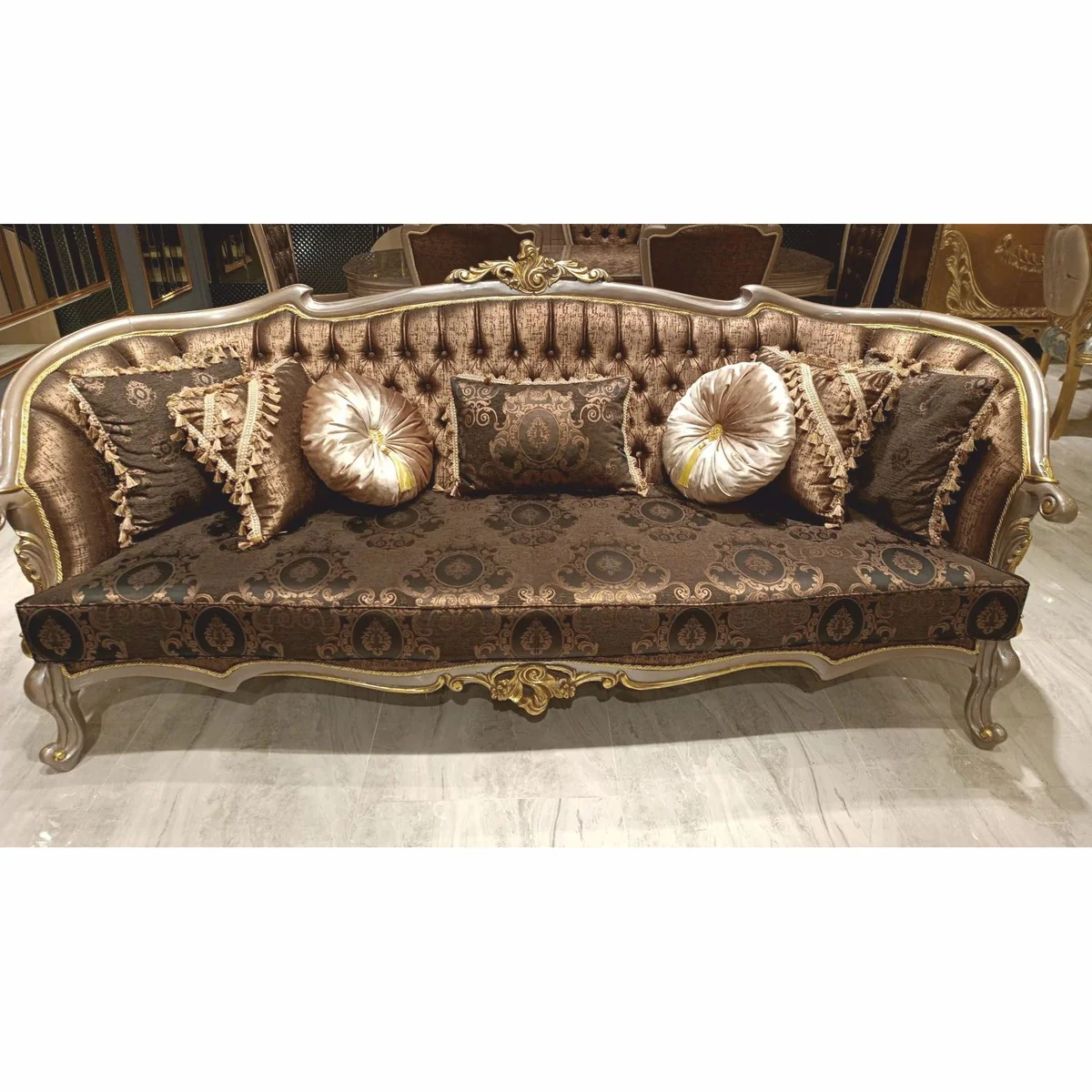 Luxury Baroque Living Room Sofa Black / Gray / Gold 241 cm - Baroque Furniture
