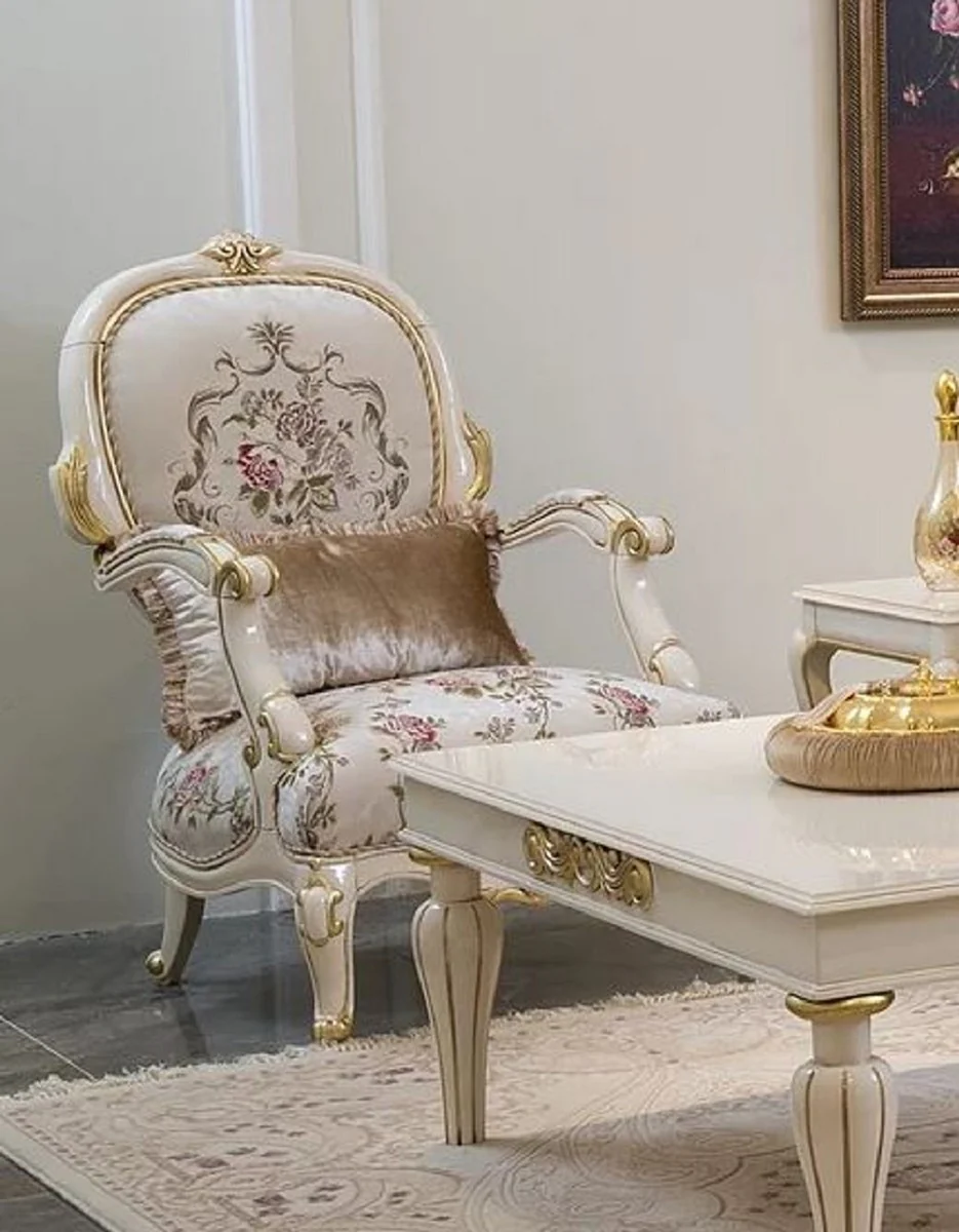 Luxury Baroque Living Room Set Cream / Pink / White / Gold - 2 Sofas & 2 Armchairs - Handcrafted Living Room Furniture in Baroque Style - Noble & Magnificent