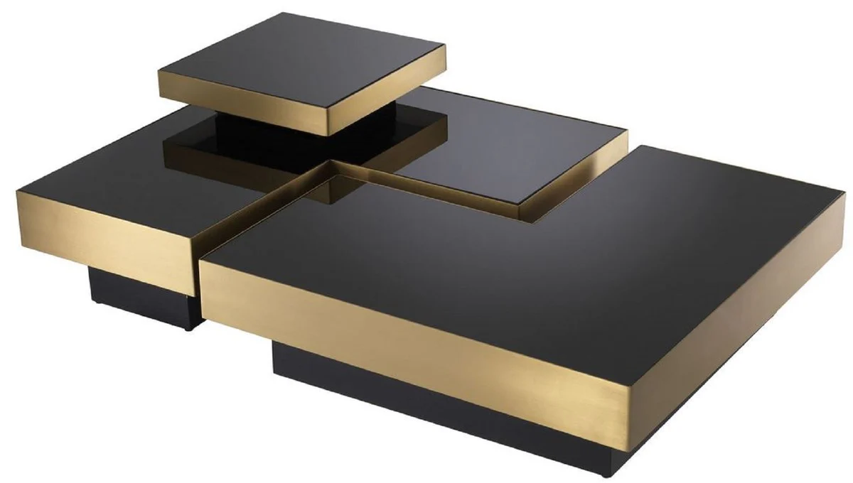Luxury coffee table set brass / black - 2 L-shaped living room tables with 2 square trays - Living room furniture - Luxury collection