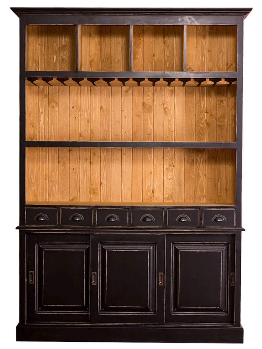 Country house style bar cabinet antique black / natural color 150 x 35 x H. 210 cm - country house style furniture