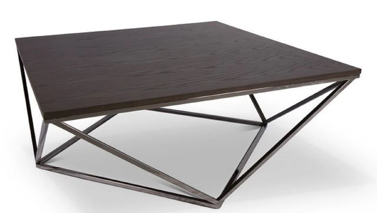 Designer coffee table dark brown / silver 100 x 100 x H. 38 cm - luxury living room table with stained oak veneer top - living room furniture