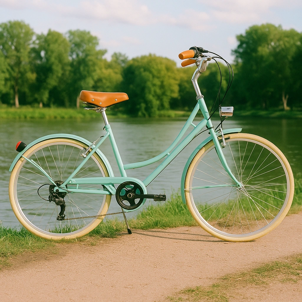 Mintgrünes Kinderfahrrad, brauner Sattel, Metallrahmen, geeignet für den Stadtverkehr, 26 Zoll Rahmengröße - qemOnbHA84GZ