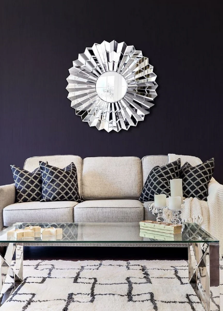 Luxury mirror Ø 90 cm - Round living room wall mirror - Cloakroom mirror - Bedroom mirror - Luxury collection