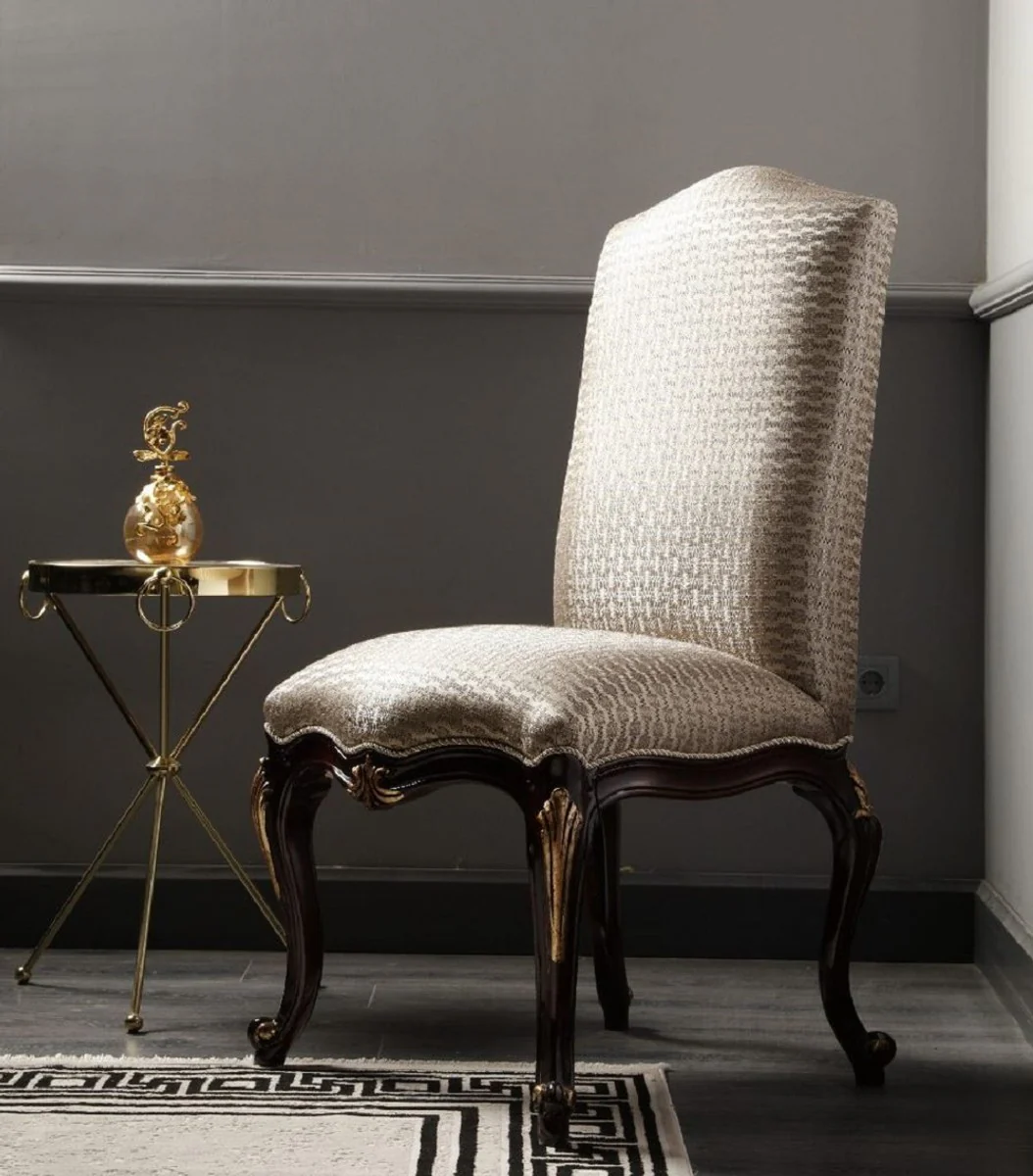 Luxury Baroque Dining Room Chair Silver / Dark Brown / Gold H. 116 cm - Baroque Dining Room Furniture