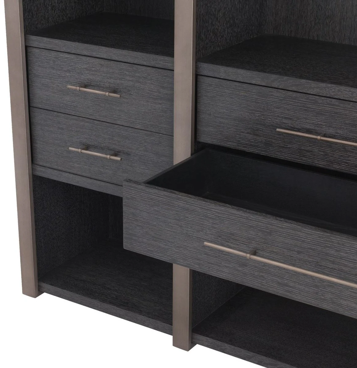 Luxury shelf cabinet with 6 drawers anthracite gray / bronze color 253 x 47 x H. 229 cm - bookcase - living room cabinet - office cabinet - luxury cabinet