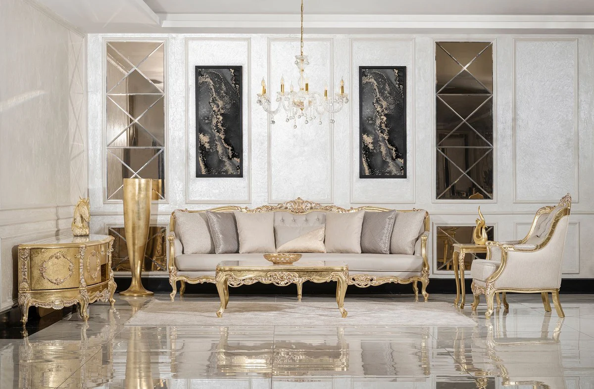 Luxury Baroque side table gold / cream / white - Square solid wood table in baroque style - Luxury living room furniture in baroque style - Baroque furniture - Noble & magnificent