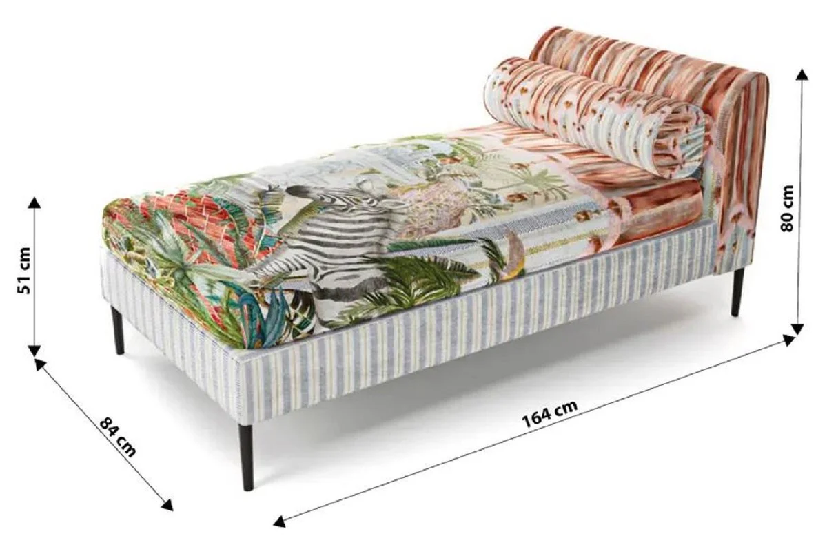 Luxury chaise longue multicolored / black 84 x 164 x H. 80 cm - Living room lounge chair - Recamiere - Living room furniture - Luxury furniture