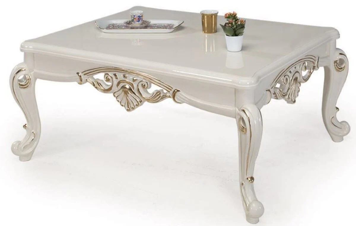 Luxury baroque coffee table white / gold 115 x 85 x H. 50 cm - solid wood living room table in baroque style - baroque furniture