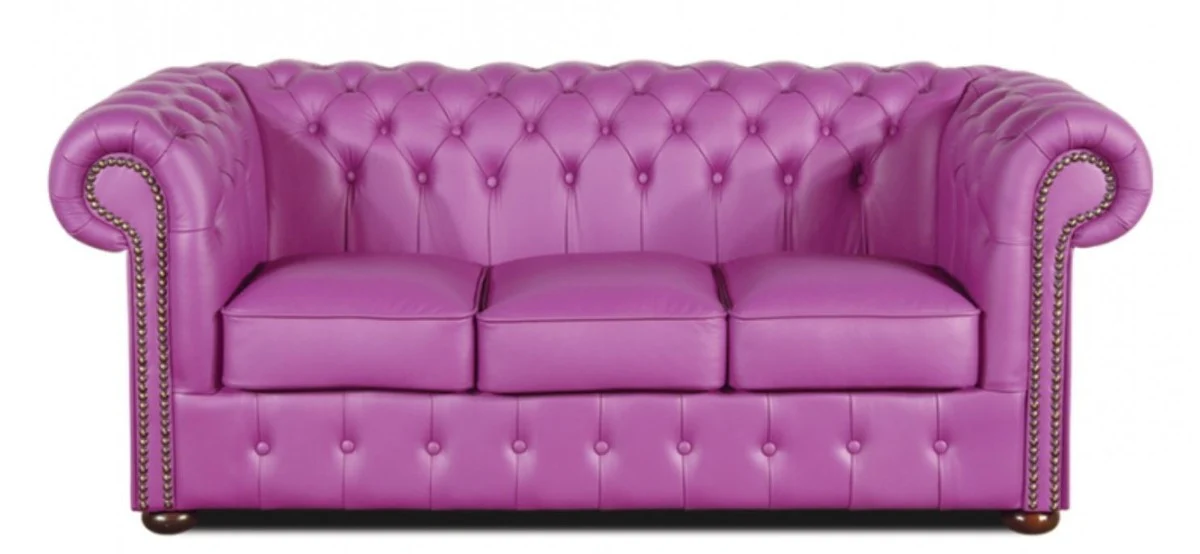 Real leather 3 seater sofa purple 200 x 90 x H. 78 cm - Luxury Chesterfield furniture
