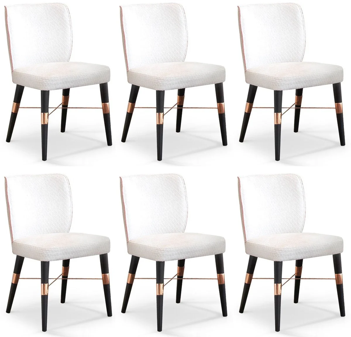 Luxury dining room chair set of 6 white / black / copper 50 x 54 x H. 83 cm - dining room furniture - restaurant furniture - hotel furniture - luxury furniture - luxury collection